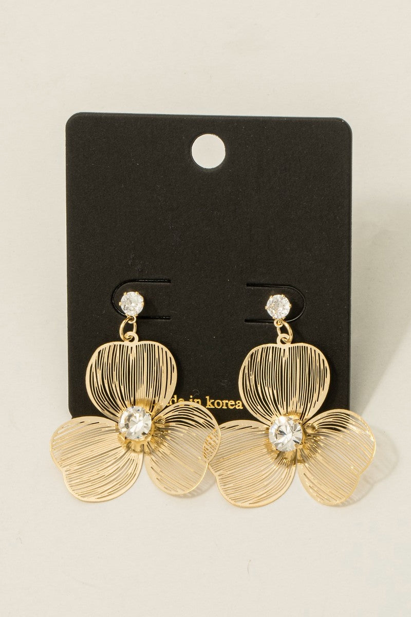 3 Petal CZ Drop Earring