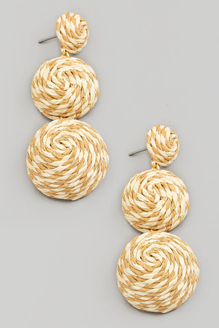 Straw Braided Ball Earrings