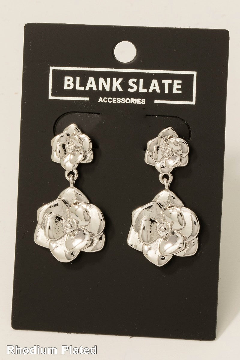 Double Metallic Rose Dangle Earring