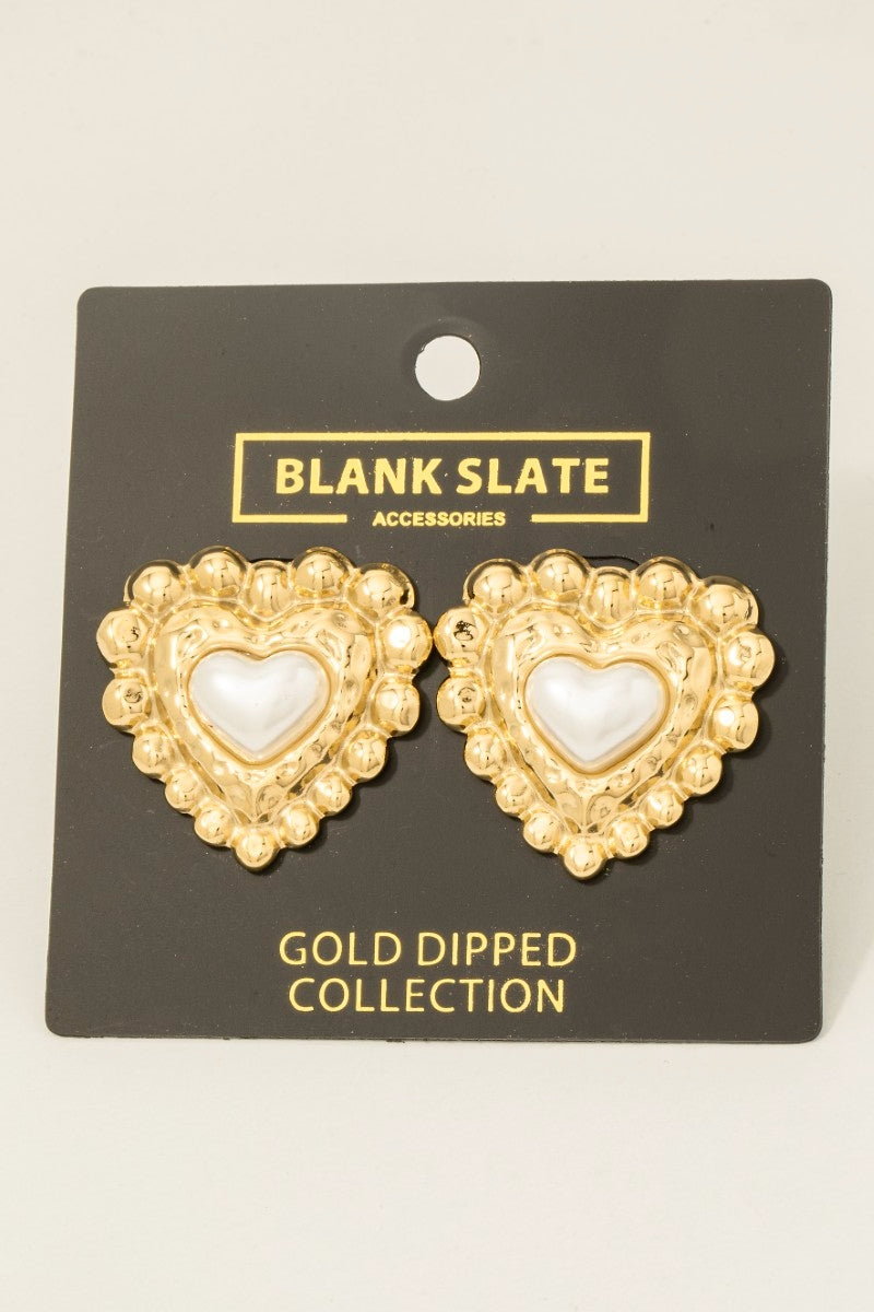 Pearl Heart Large Stud Earrings