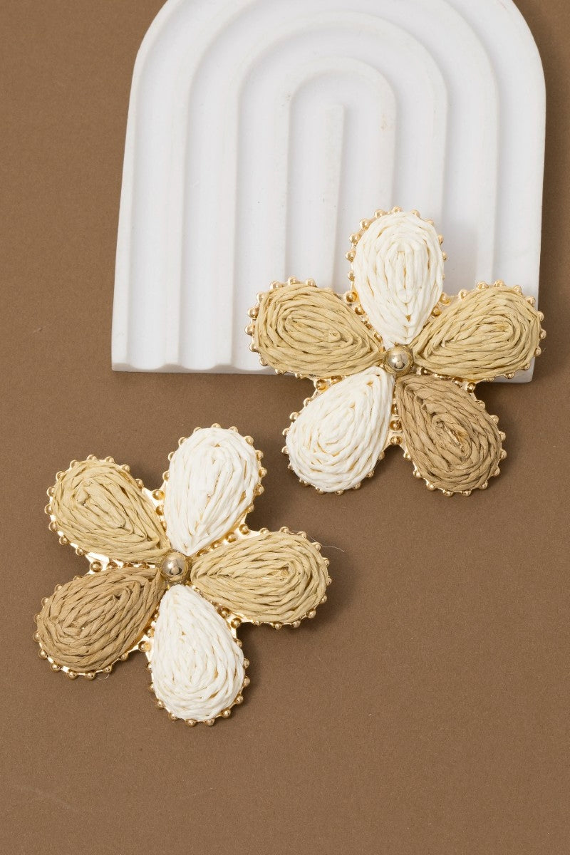 Multi Tone Straw Weave Flower Earrings