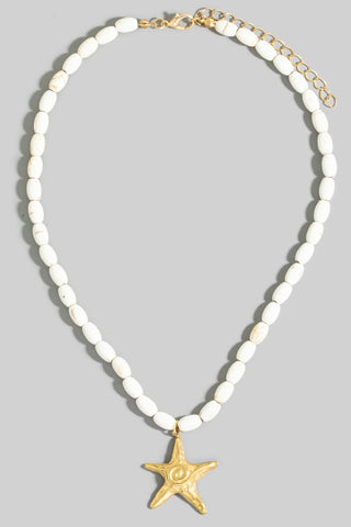 Swirl Starfish Pendant Oval Beaded Necklace