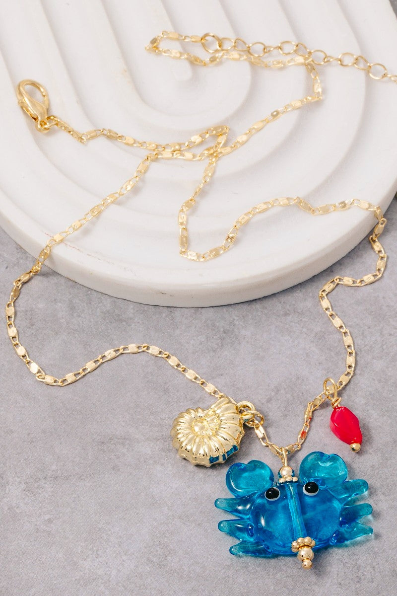 Blue Crab Seashell Pendant Necklace