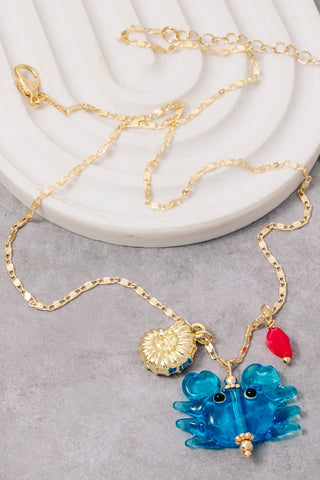Blue Crab Seashell Pendant Necklace
