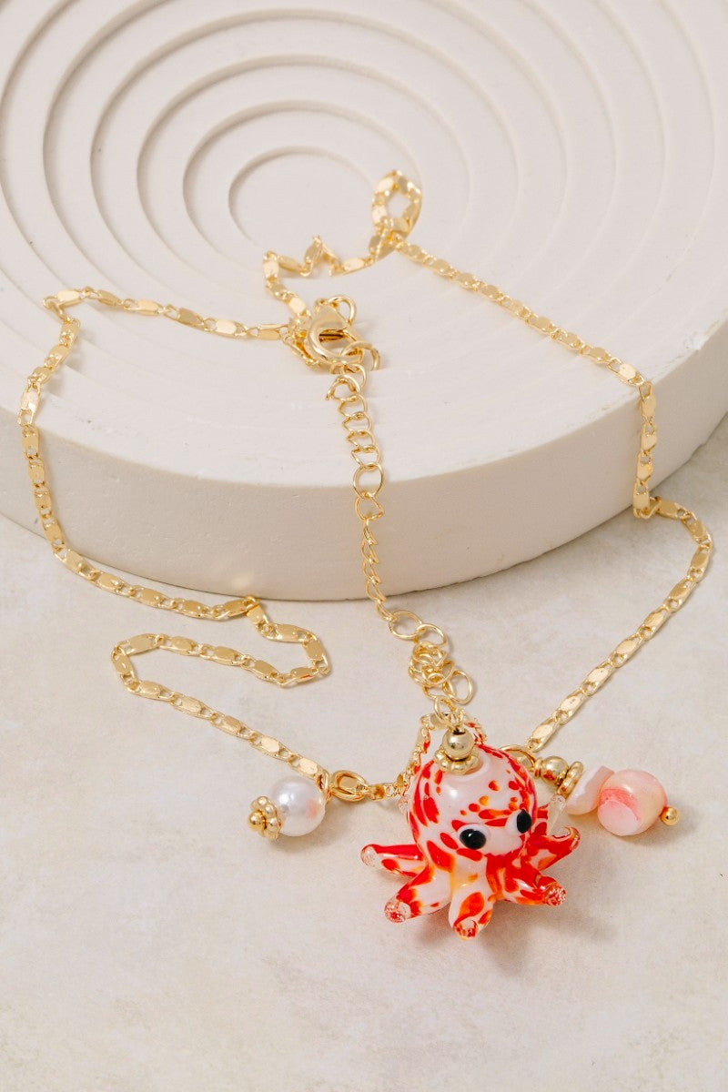 Octopus & Pearl Pendant Chain Necklace