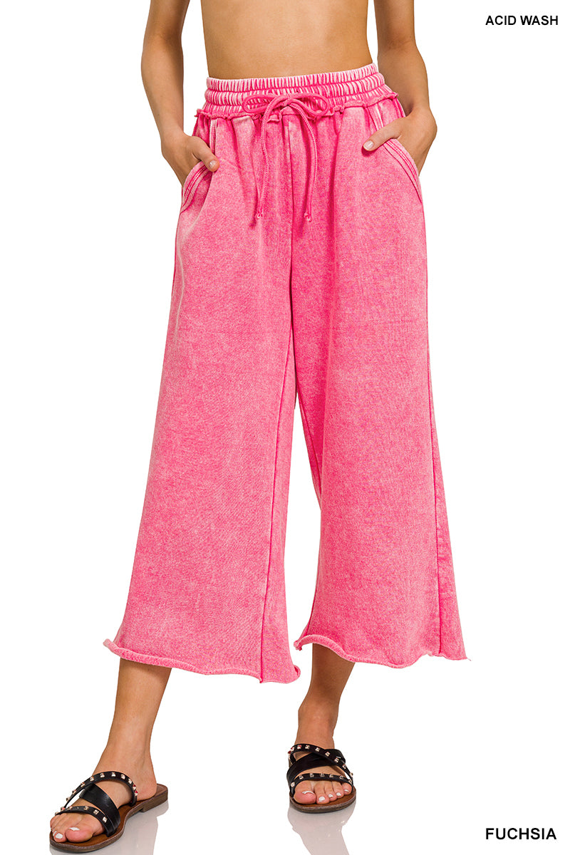 Cropped Acid Wash Fleece Sweatpants