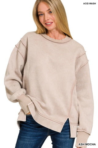 Acid Wash Exposed Seam Fleece Sweatshirt
