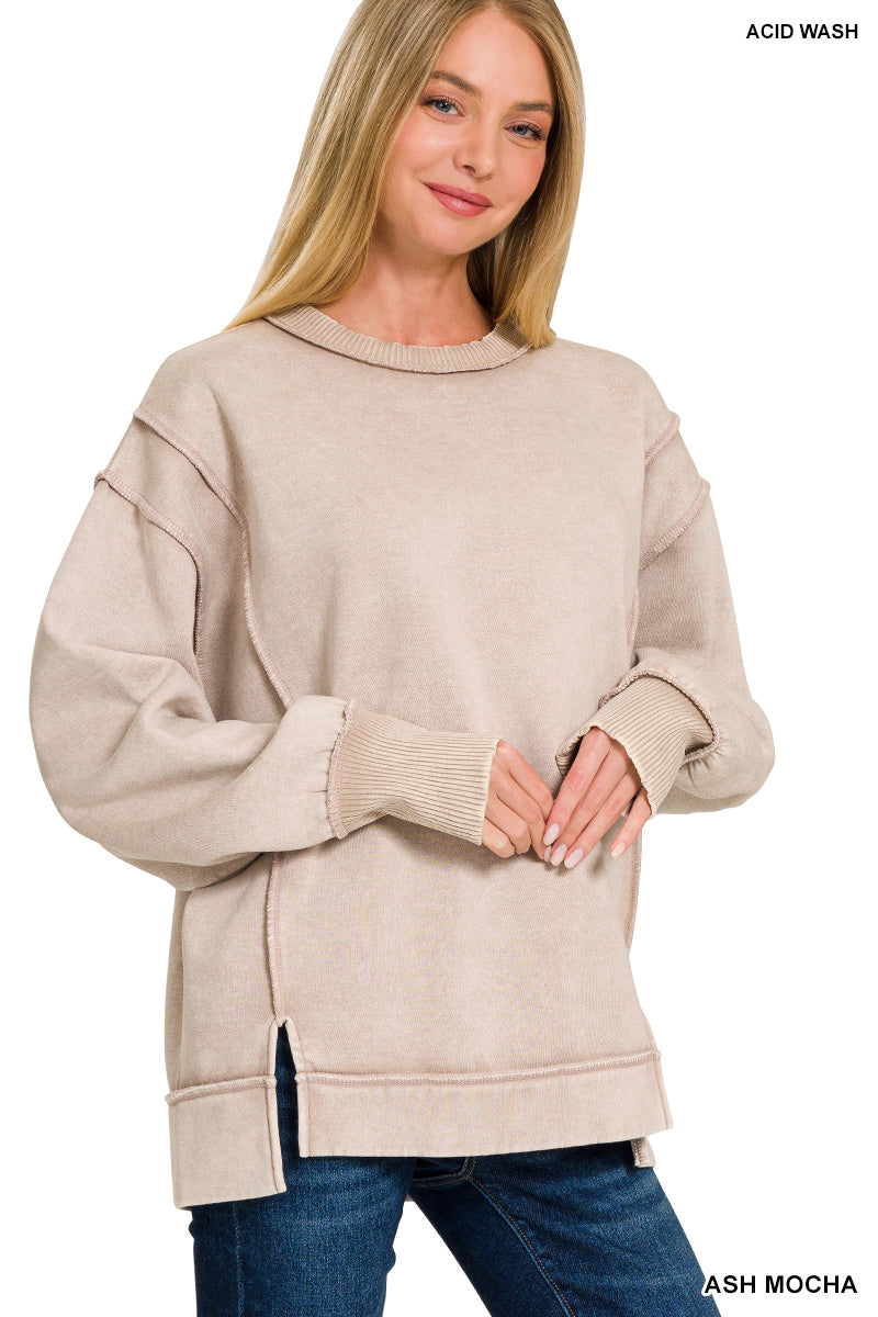 Acid Wash Exposed Seam Fleece Sweatshirt