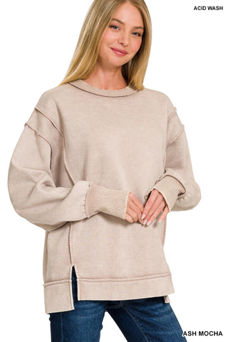 Acid Wash Exposed Seam Fleece Sweatshirt