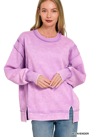 Acid Wash Exposed Seam Fleece Sweatshirt