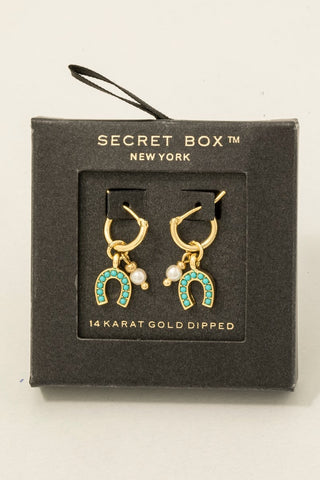 Horse Shoe And Pearl Charm Hoop Earrings