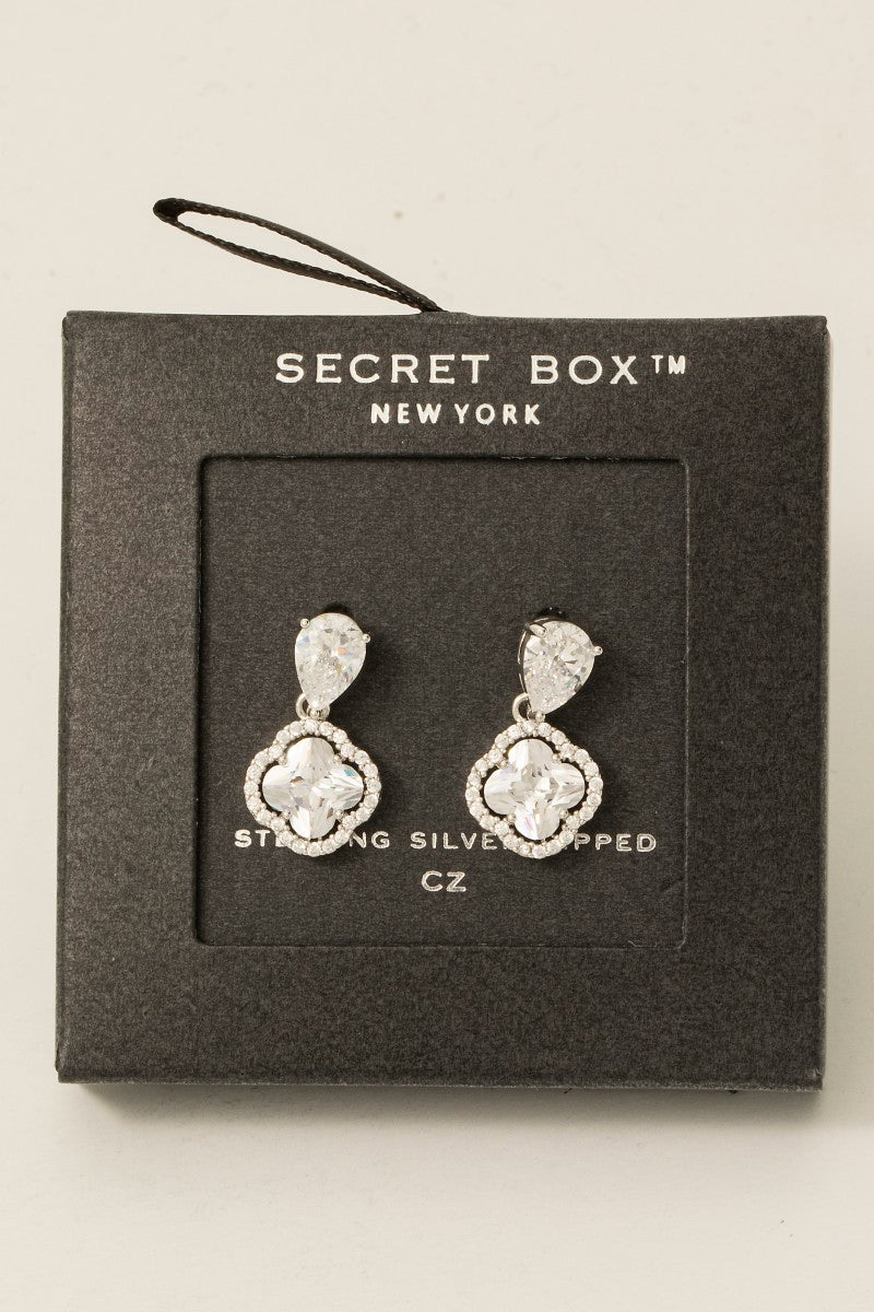 Halo Set Clover Dangle Earrings