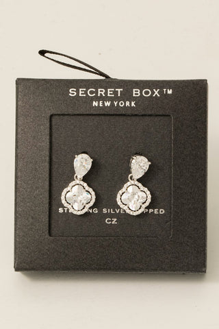 Halo Set Clover Dangle Earrings