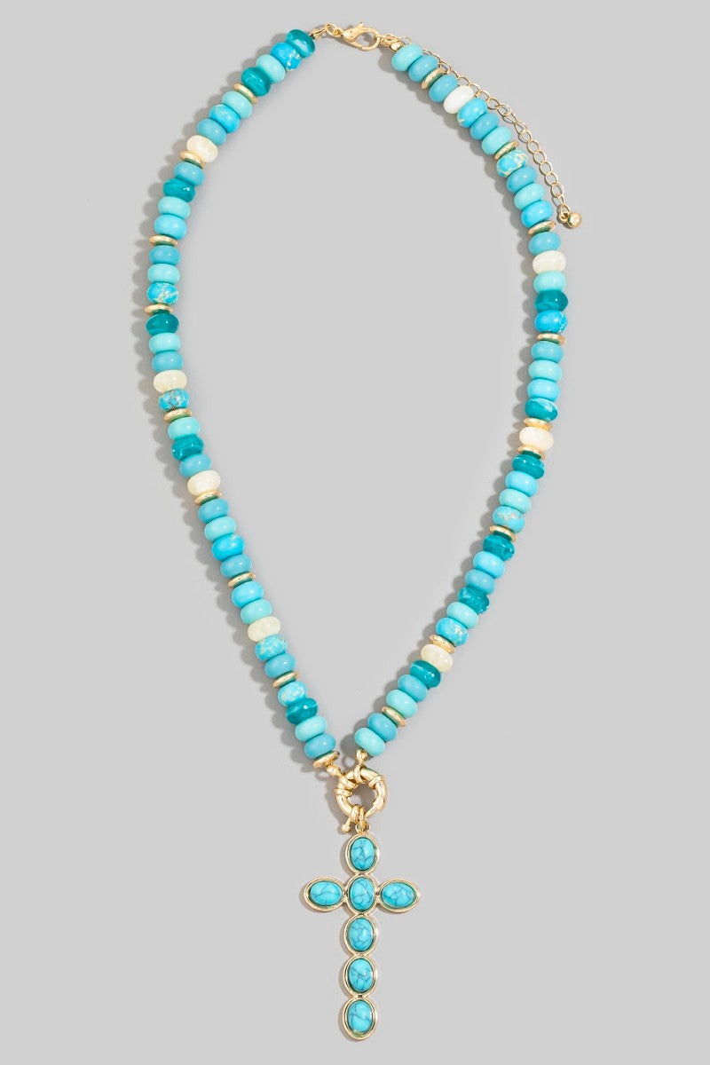 Semi Precious Stone Cross Necklace