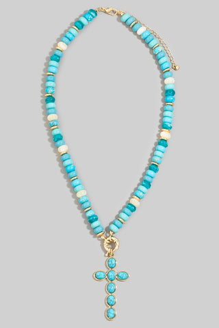 Semi Precious Stone Cross Necklace