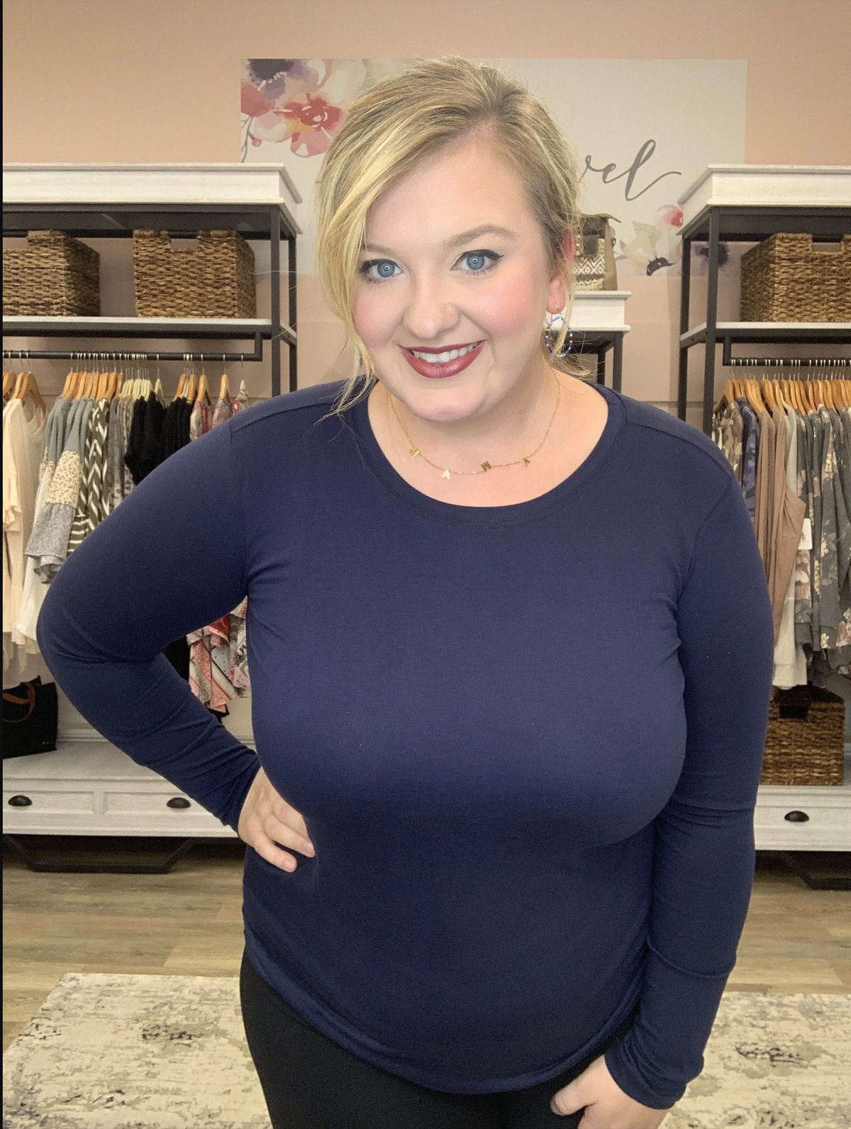 Navy Long Sleeve Top