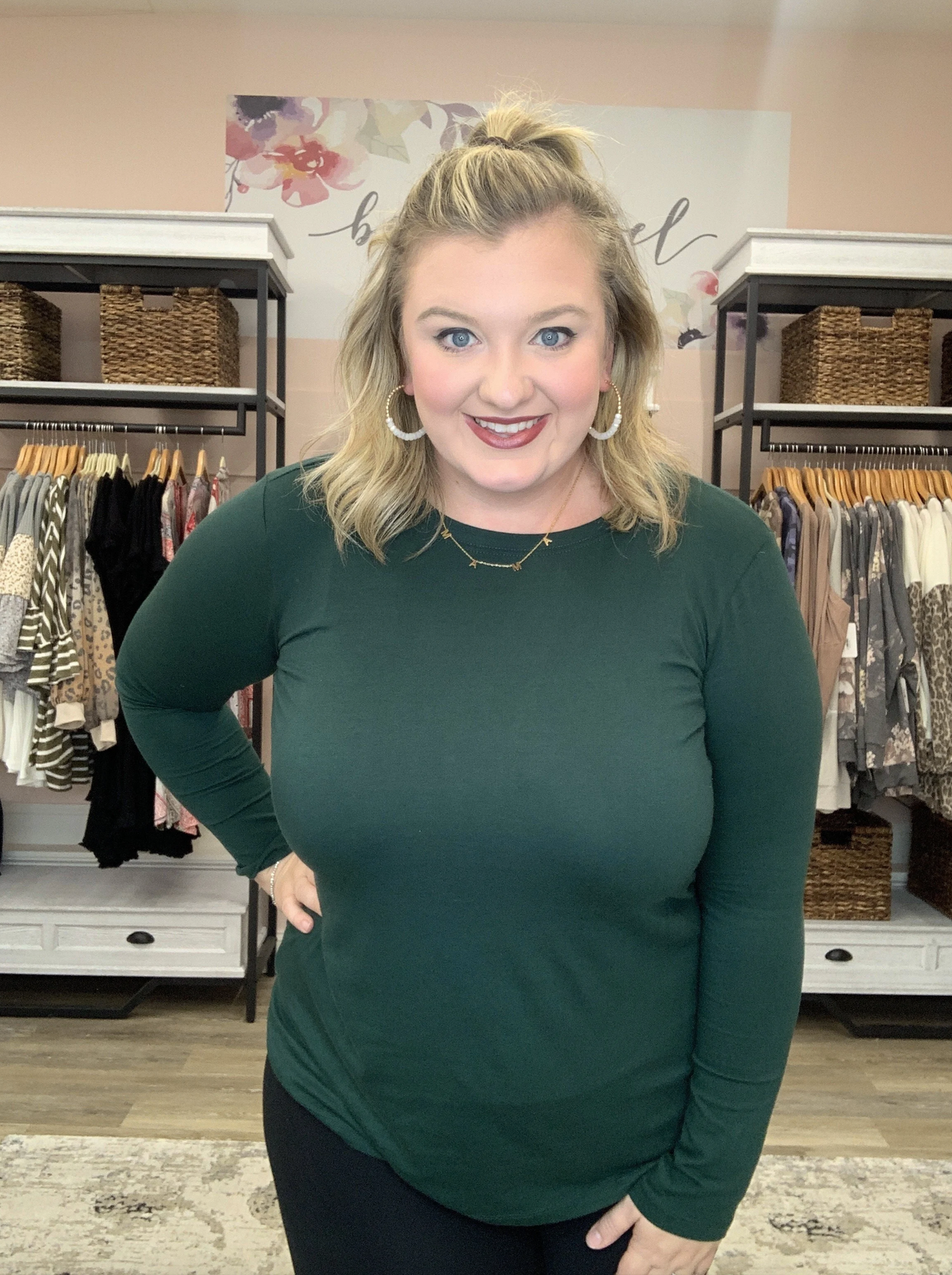 Hunter Green Long Sleeve Top