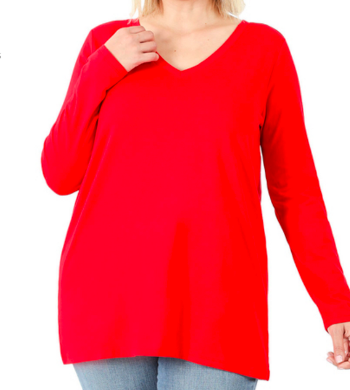 Red V-Neck Long Sleeve Top