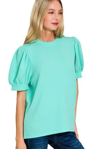 Raised Rib Puff Sleeve Top