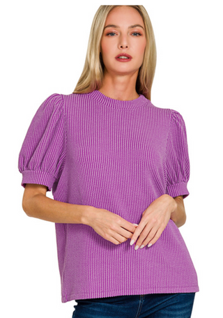 Raised Rib Puff Sleeve Top