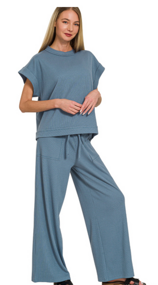 Ribbed Short Sleeve Tee & Pant Set