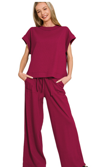 Ribbed Short Sleeve Tee & Pant Set