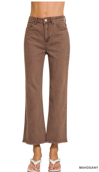 Frayed Cutoff Hem Straight Wide Pant