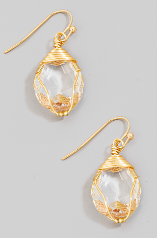 Wire Wrapped Glass Gem Dangle Earrings