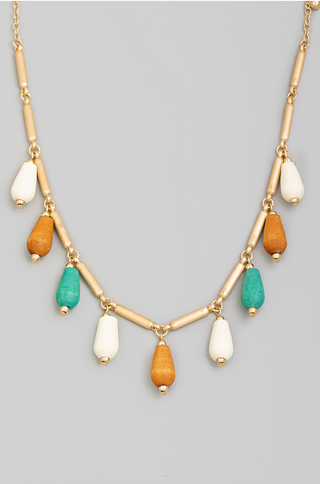 Wooden Bead Fringe Necklace