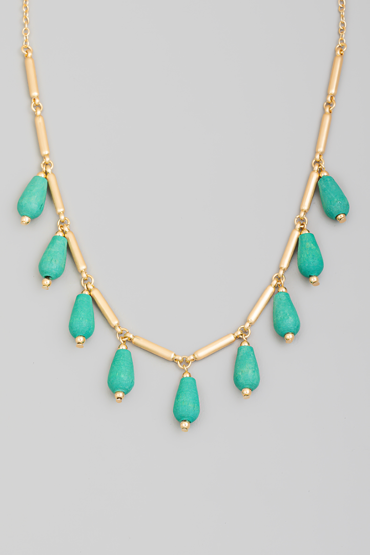 Wooden Bead Fringe Necklace