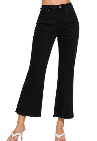 Frayed Cutoff Hem Straight Wide Pant