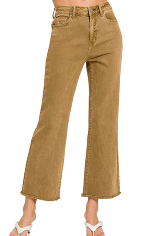 Frayed Cutoff Hem Straight Wide Pant