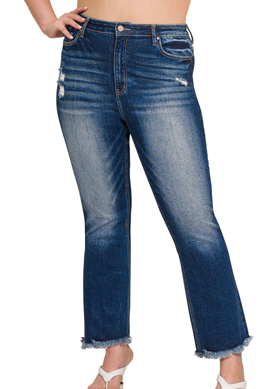 Plus HIgh Rise Straight Raw Hem Crop Denim