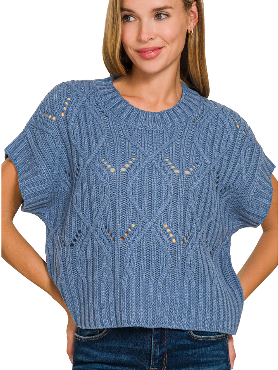 Cable Knit Short Sleeve Sweater