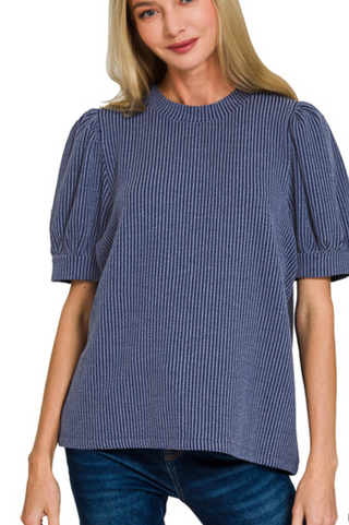 Raised Rib Puff Sleeve Top