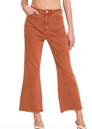 Frayed Cutoff Hem Straight Wide Pant