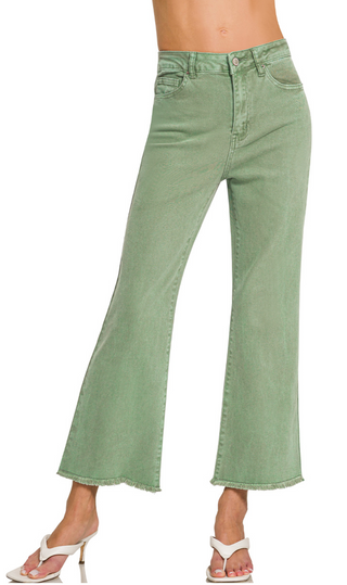 Frayed Cutoff Hem Straight Wide Pant