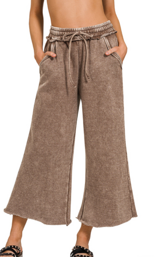 Cropped Acid Wash Fleece Sweatpants