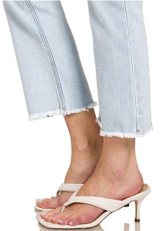 High Rise Straight Cropped Raw Hem Denim