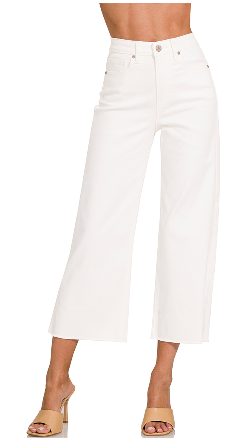 High Rise Wide Leg Cropped Denim