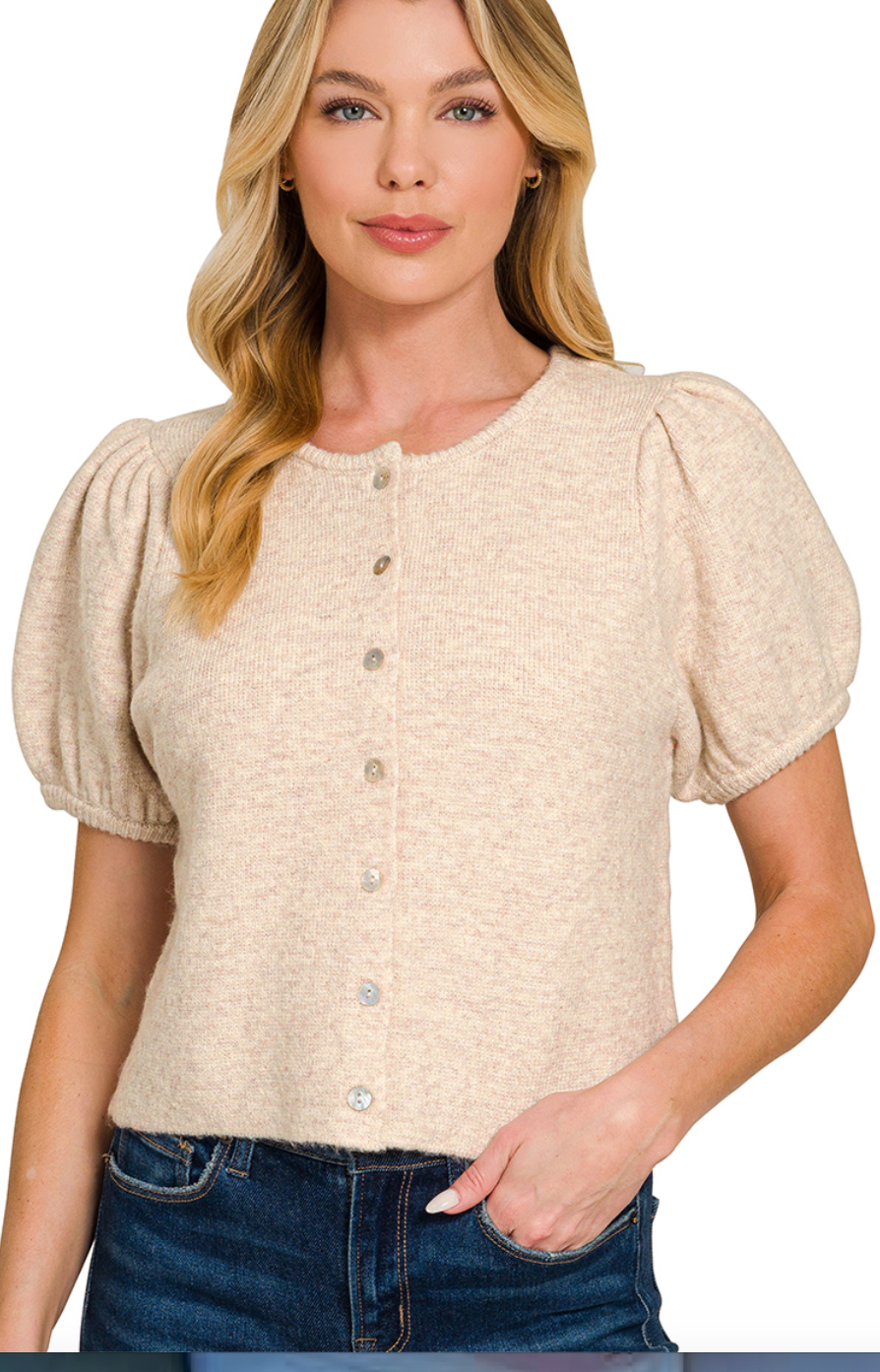 Puff Sleeve Cardigan Sweater