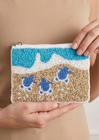 Beach Turtles Beaded Coin Purse