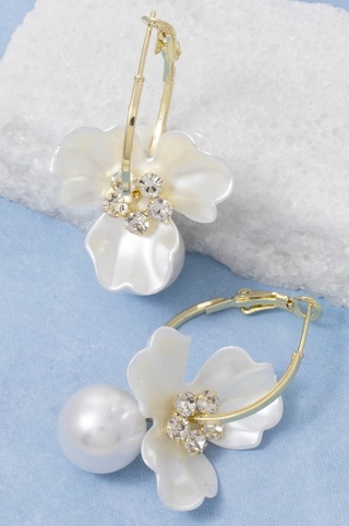 Acrylic Flower & Pearl Hoops