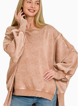 Acid Wash Exposed Seam Fleece Sweatshirt