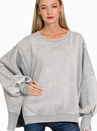 Acid Wash Exposed Seam Fleece Sweatshirt