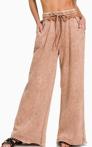 Acid Wash Fleece Palazzo Sweatpants