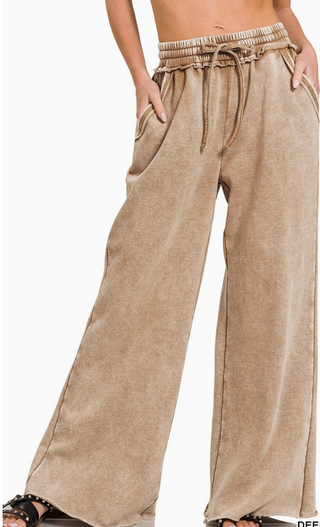 Acid Wash Fleece Palazzo Sweatpants