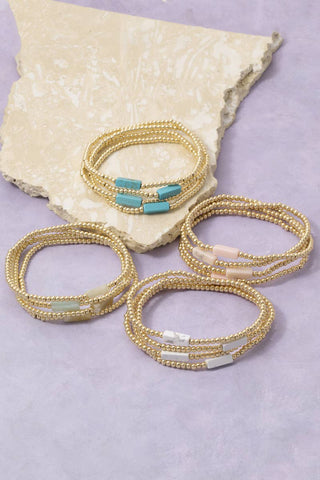 Semi Precious Stone Gold Beaded Stretch Bracelet