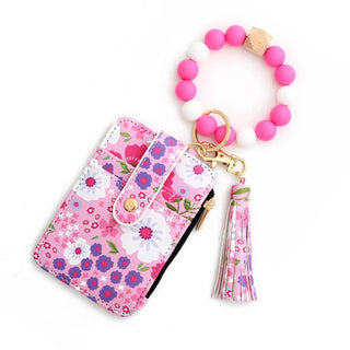 Floral Print Wallet with Silicone Bead Keychain