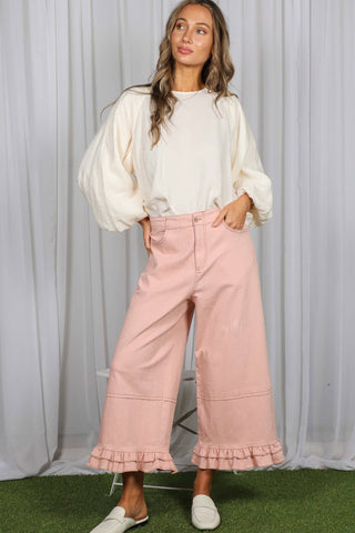 Ruffle Hem Cropped Denim Pants